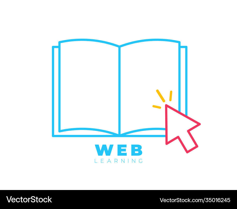 Ebook with mouse cursor arrow and lines open book Ebook with mouse cursor arrow and lines open book vector image