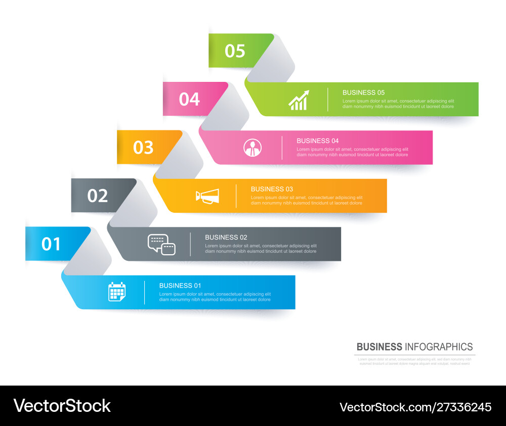 Infographics tab in horizontal paper index with 5 Infographics tab in horizontal paper index with 5 vector image