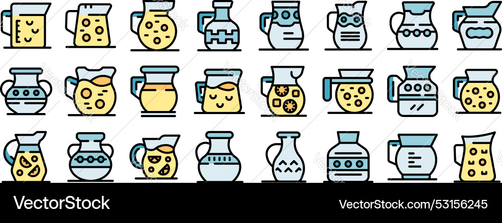 Lemonade pitcher icons set in thin line style Lemonade pitcher icons set in thin line style vector image