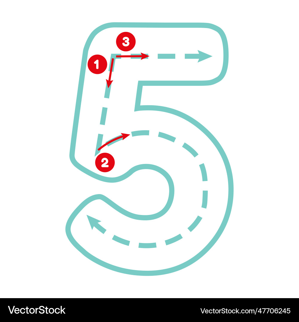 Write number five with tracing guide outline Write number five with tracing guide outline vector image