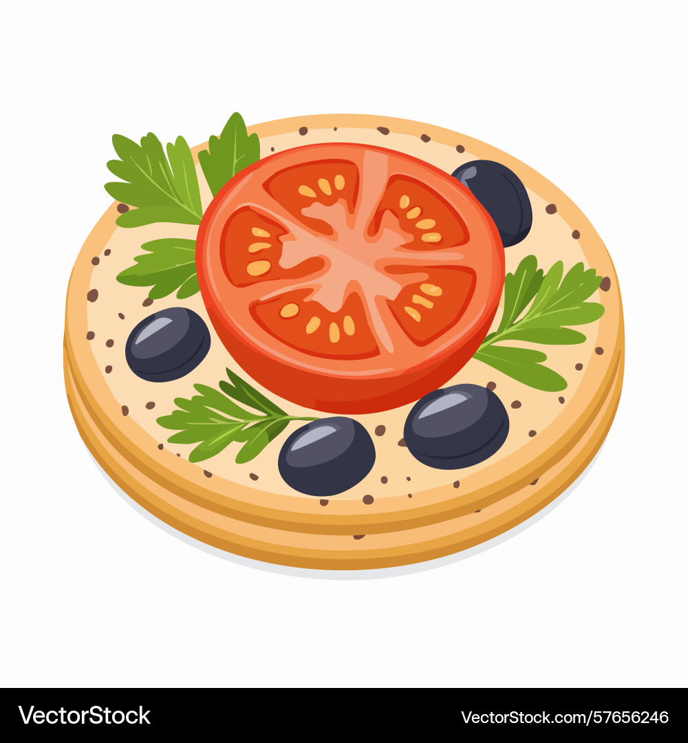 Appetizing cracker with tomato slice olives Vector Image