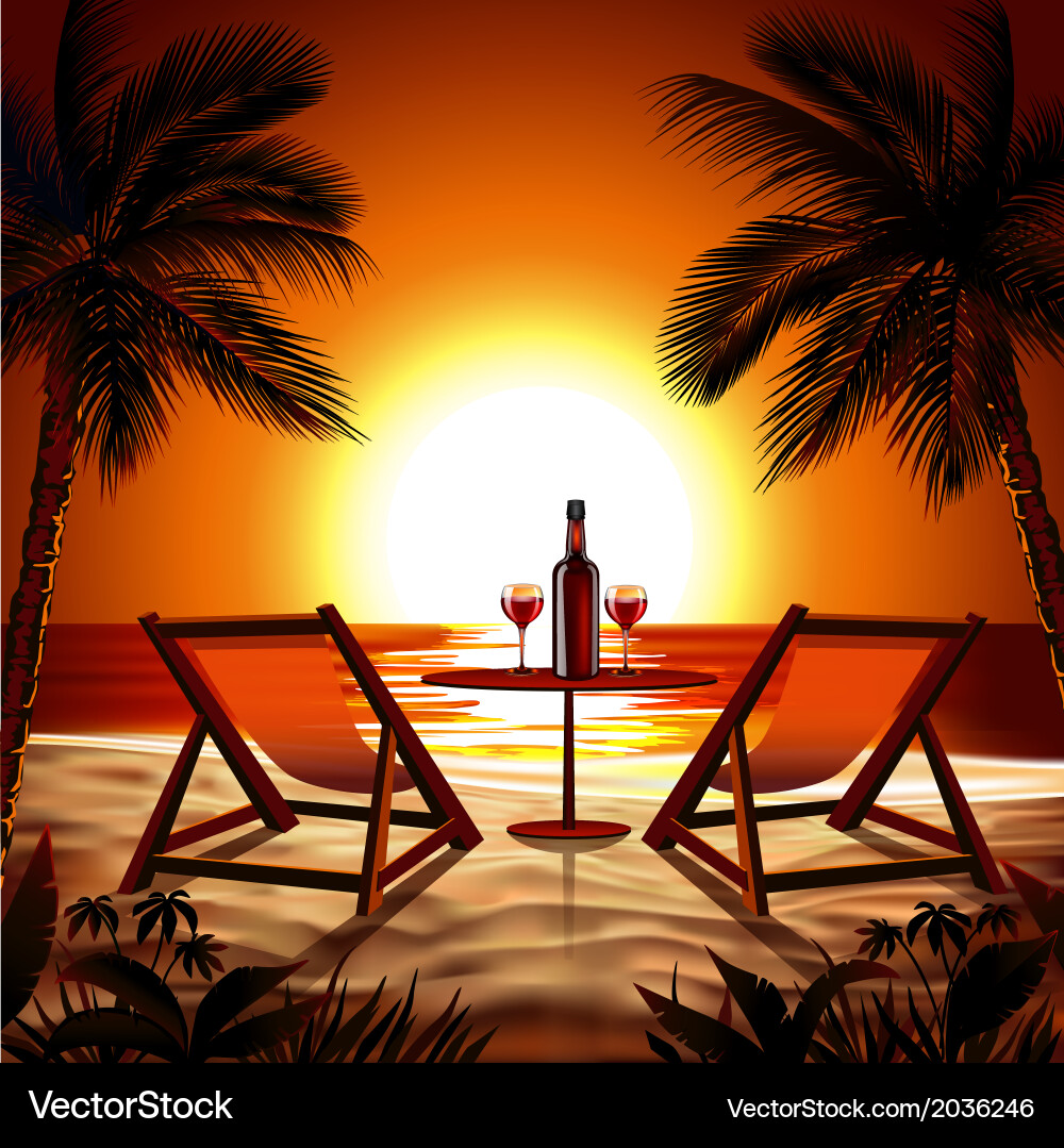 Beach at sunset Royalty Free Vector Image - VectorStock