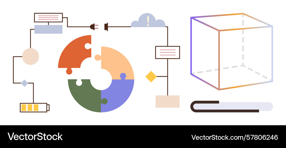 Data flow diagram with puzzle chart cube model Data flow diagram with puzzle chart cube model Vector Image