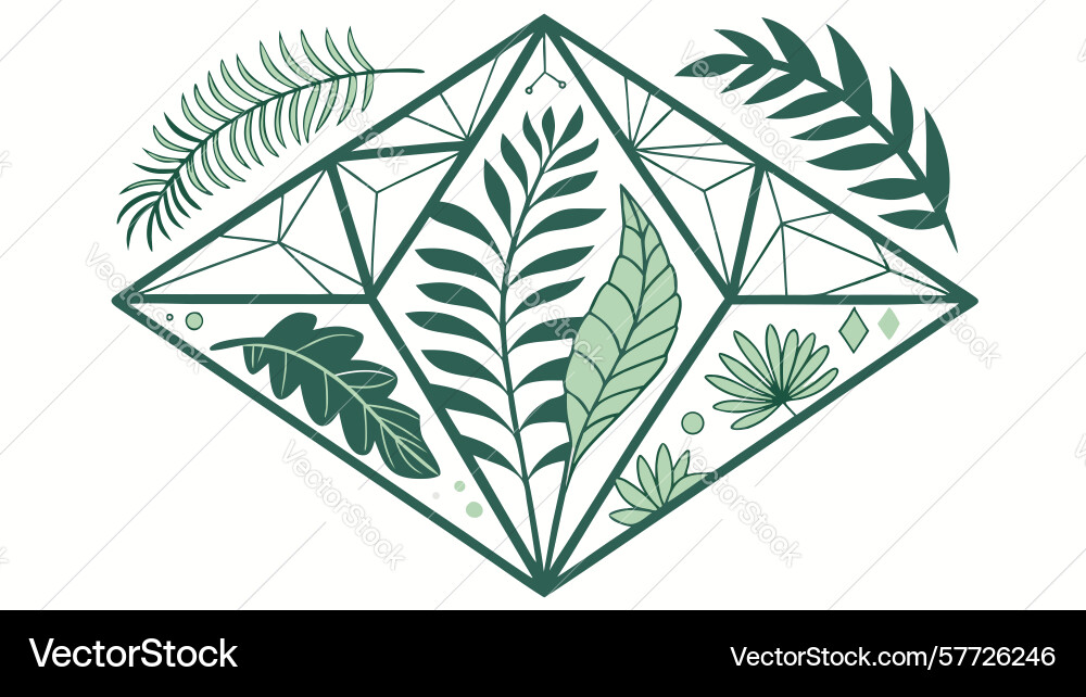 Hexagonal frame with assorted stylized leaf Vector Image