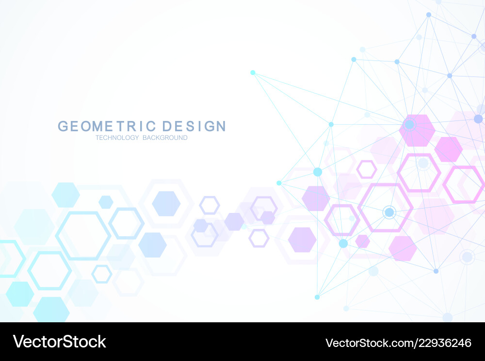 Molecule structure with particles hexagonal Molecule structure with particles hexagonal vector image