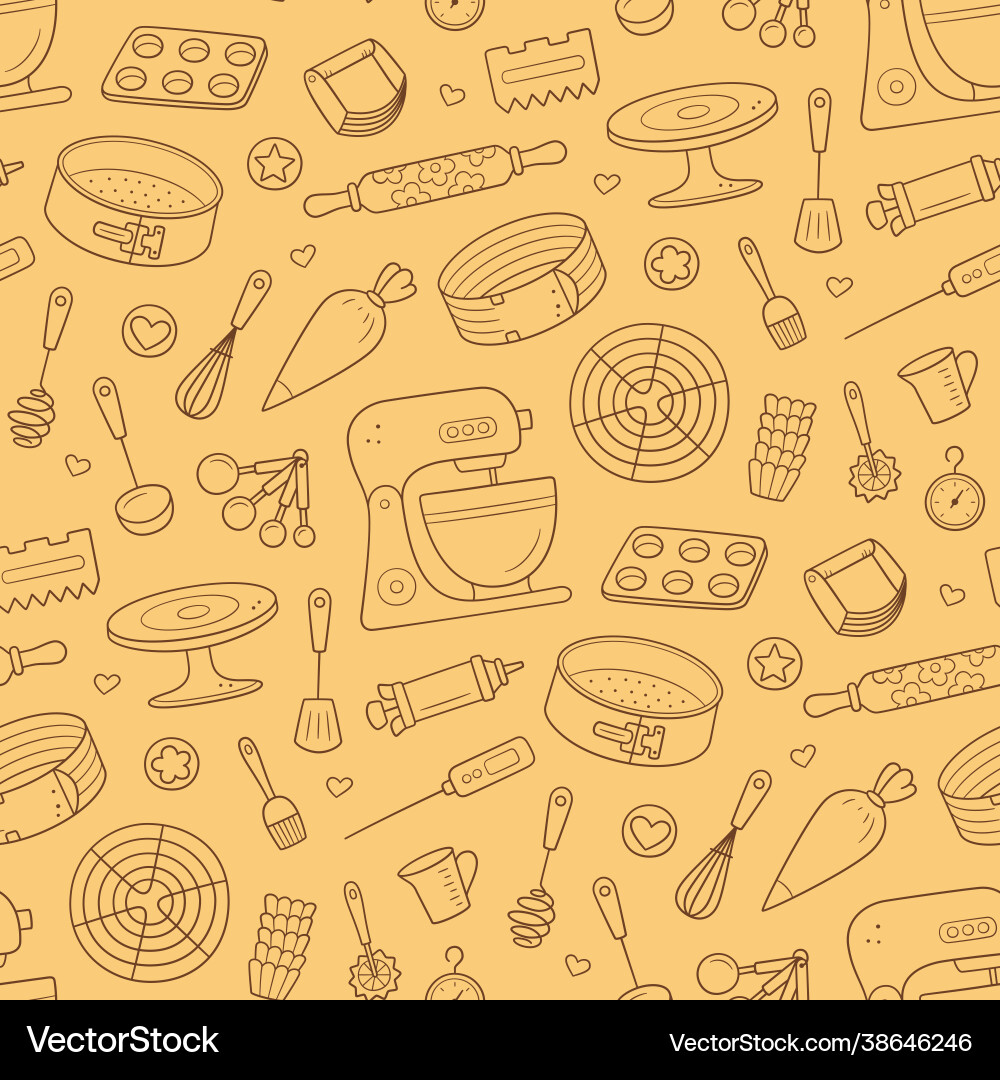 Seamless pattern with tools for making cakes Seamless pattern with tools for making cakes vector image