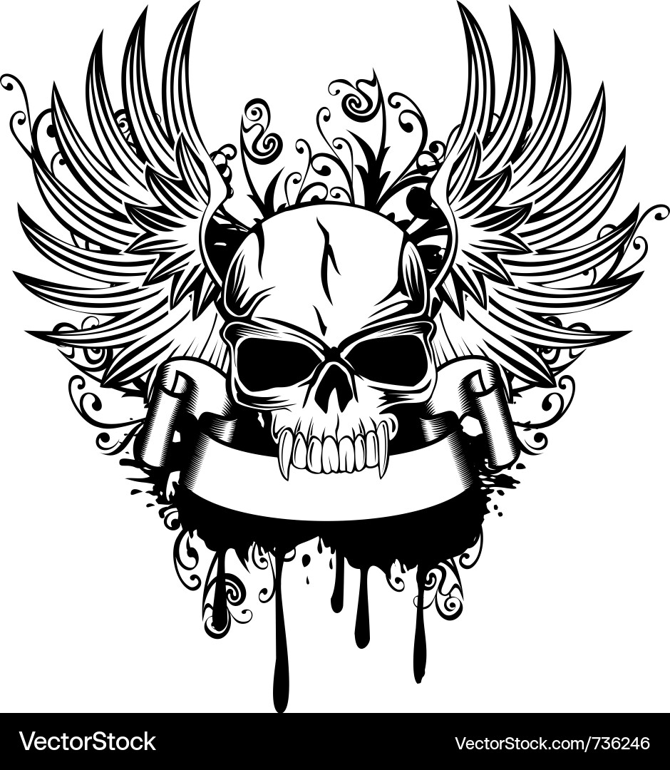 Skull with Dark Wings vector image