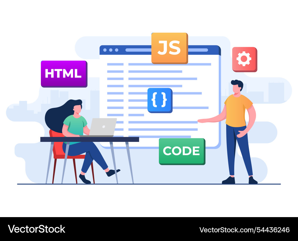 Web developer wiring code or program using laptop Web developer wiring code or program using laptop vector image