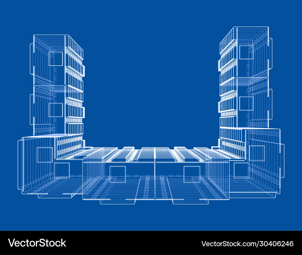 Wire-frame model a multi-storey building vector image