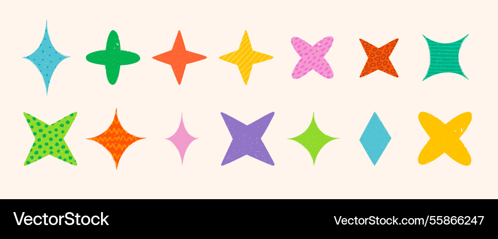 Abstract stars with simple patterns and texture vector image