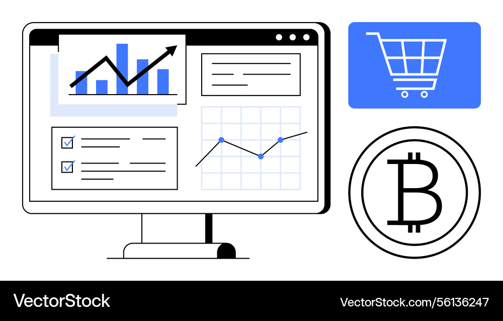 Digital dashboard with financial charts bitcoin Digital dashboard with financial charts bitcoin vector image