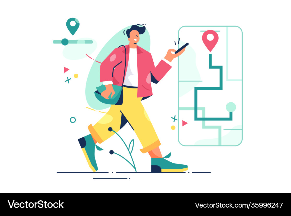Man walk with navigation Man walk with navigation vector image