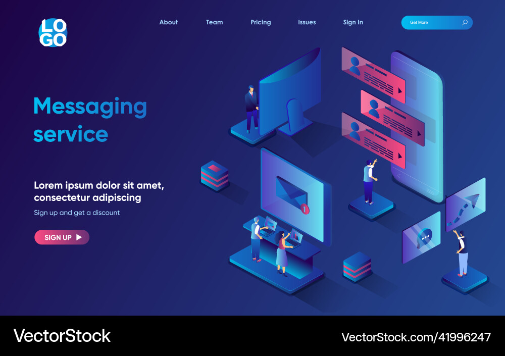 Messaging service concept 3d isometric web landing Messaging service concept 3d isometric web landing vector image