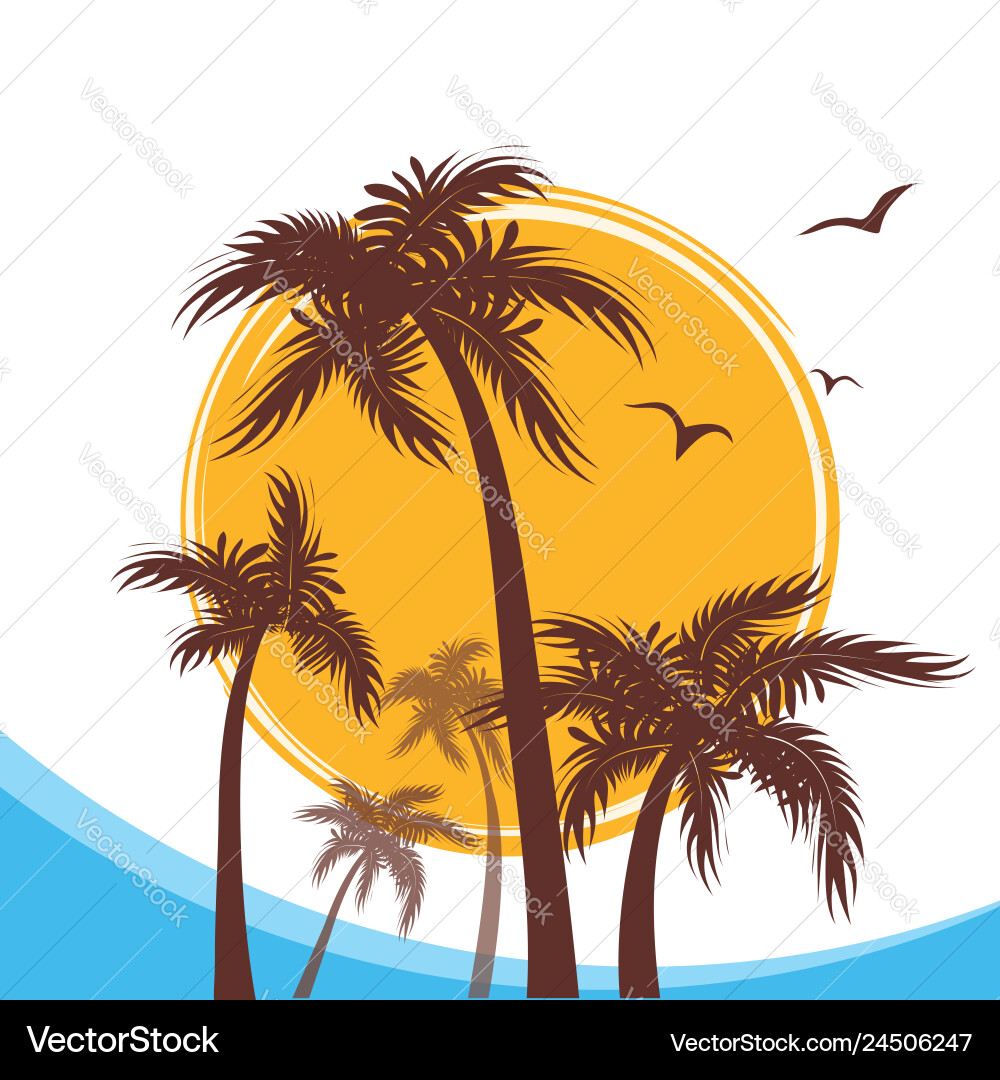Tropisches Inselparadies mit Palmensilhouette Vektorbild