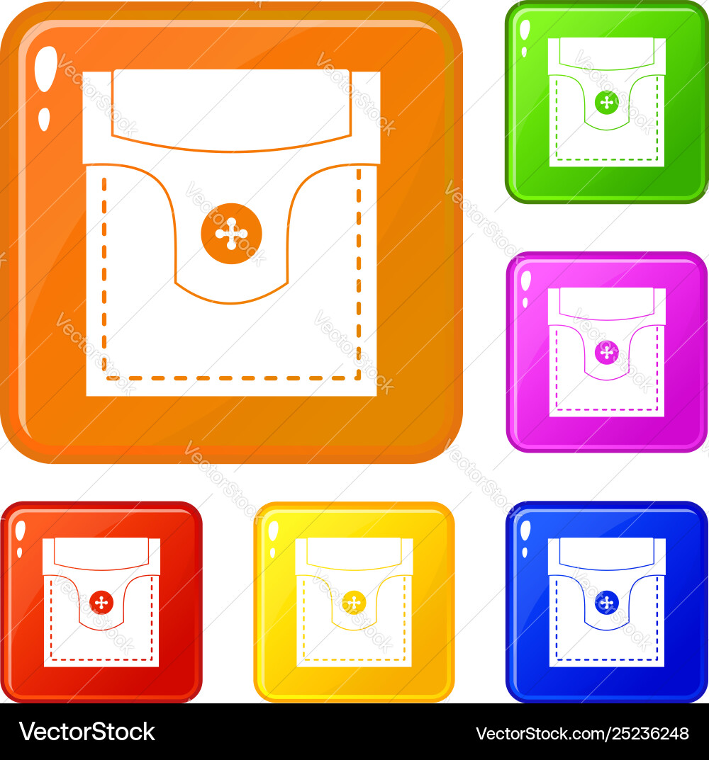 Valve pocket with button icons set color Valve pocket with button icons set color vector image