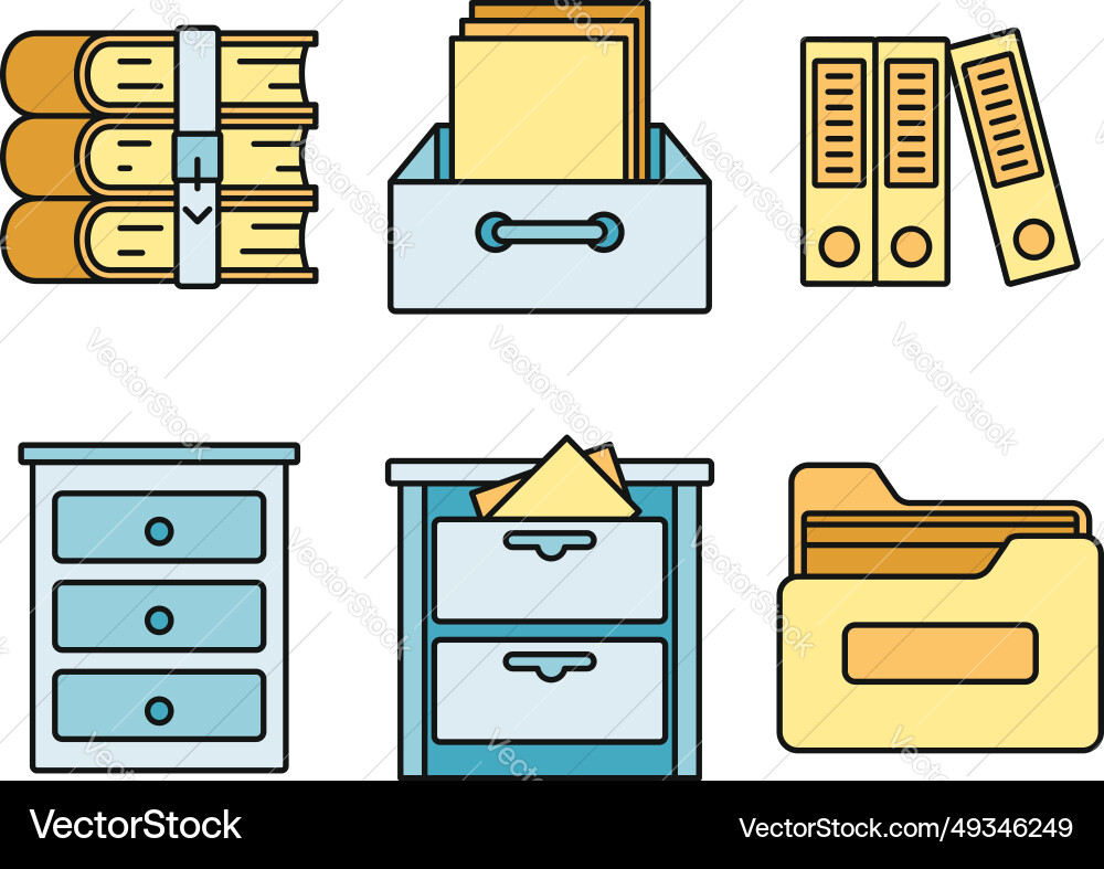 Archive library icons set color Archive library icons set color vector image