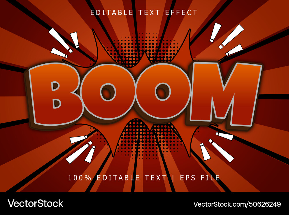 Boom editable text effect 3 dimension emboss Vector Image