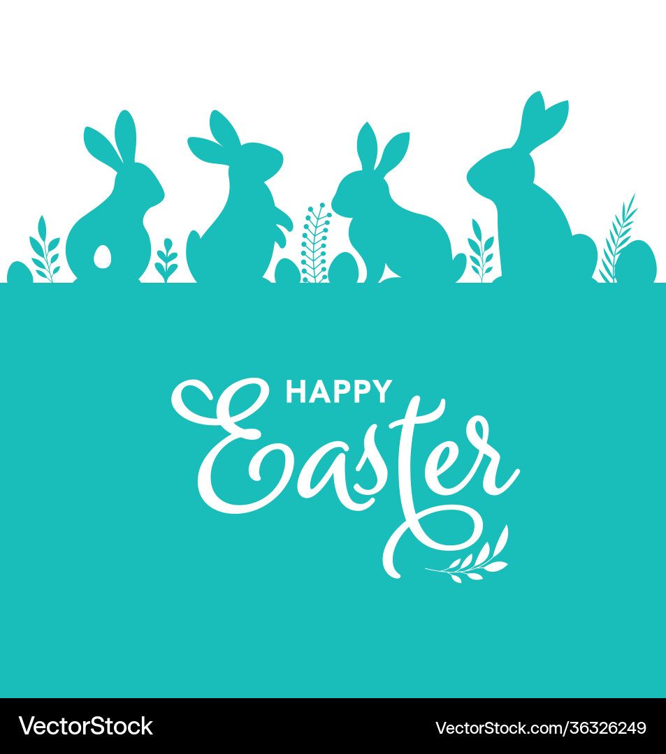 Easter Bunnies & Floral Blooms Vector Image