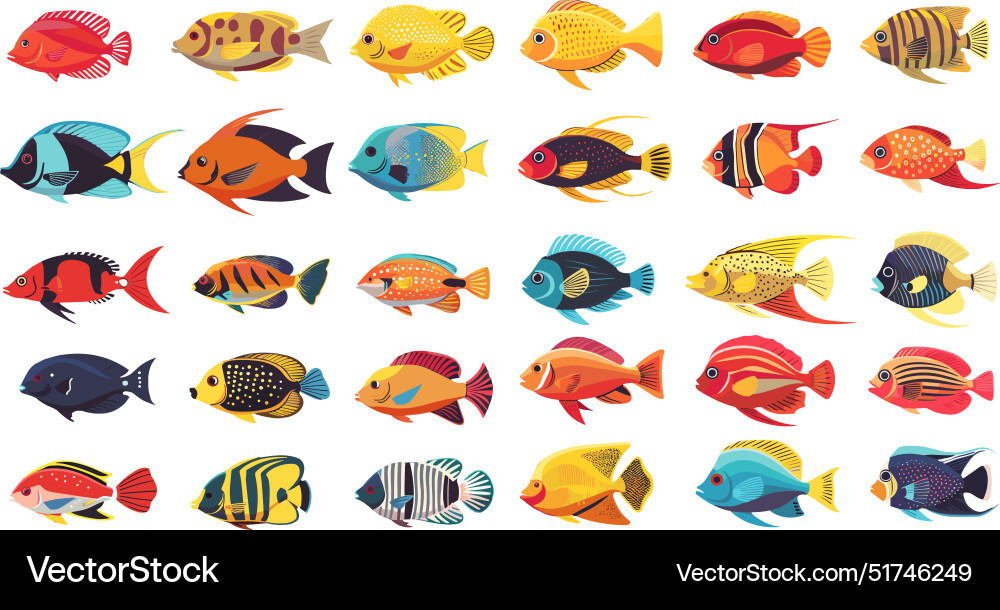 Ocean fish cartoon set cod perch herring Ocean fish cartoon set cod perch herring vector image
