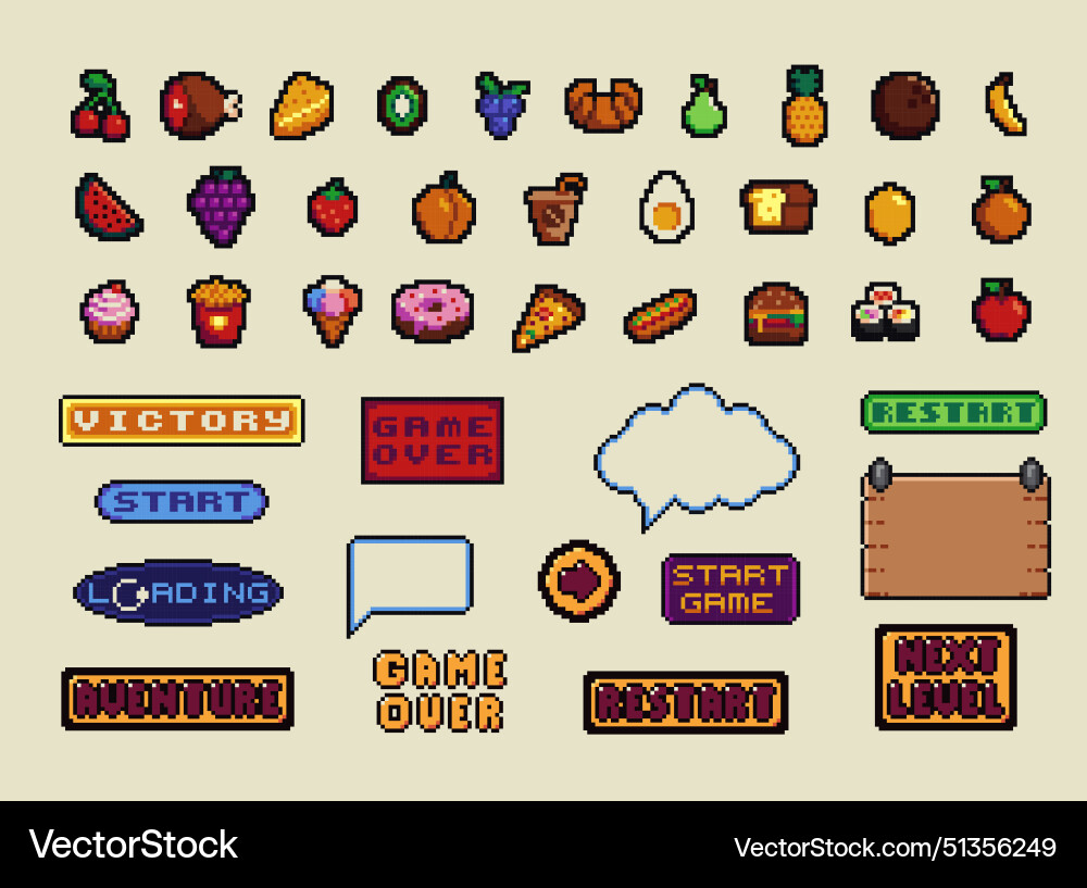 Pixel art frames retro 8 bit buttons arrows Pixel art frames retro 8 bit buttons arrows vector image