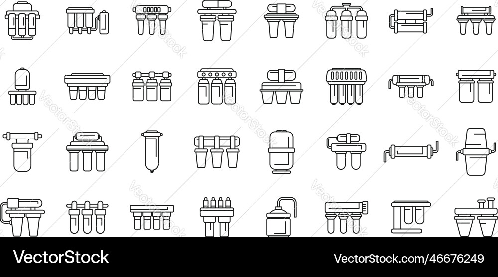 Reverse osmosis system icons set outline Reverse osmosis system icons set outline Vector Image