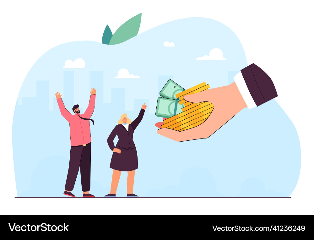 Salary Angebot von Hand des Arbeitgebers zu glücklich Salary Angebot von Hand des Arbeitgebers zu glücklich vektorbild