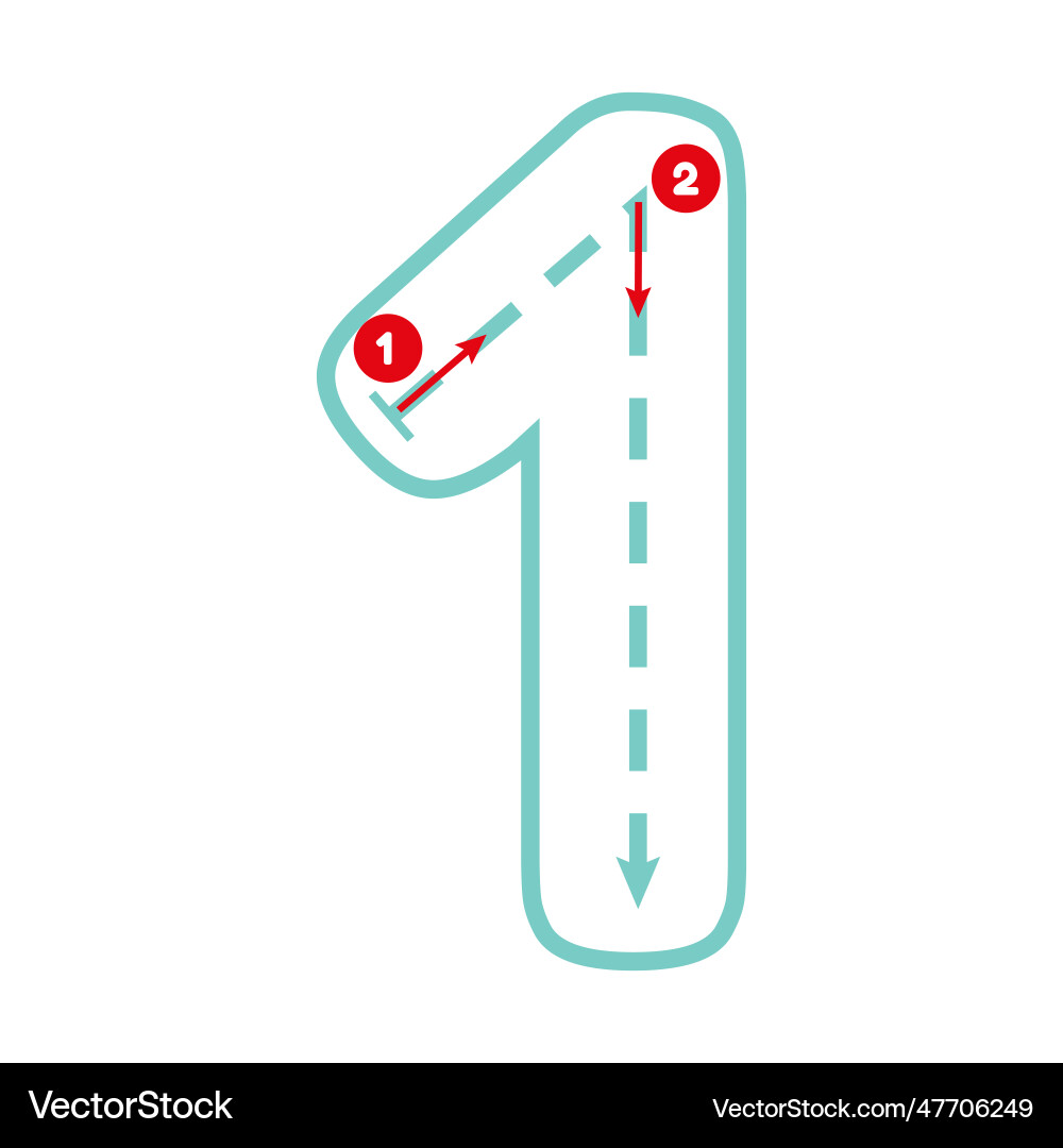 Write number one with tracing guide outline Write number one with tracing guide outline vector image