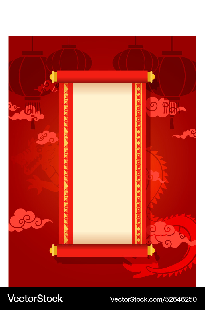 Chinese red paper scroll template with lanterns Chinese red paper scroll template with lanterns Vector Image