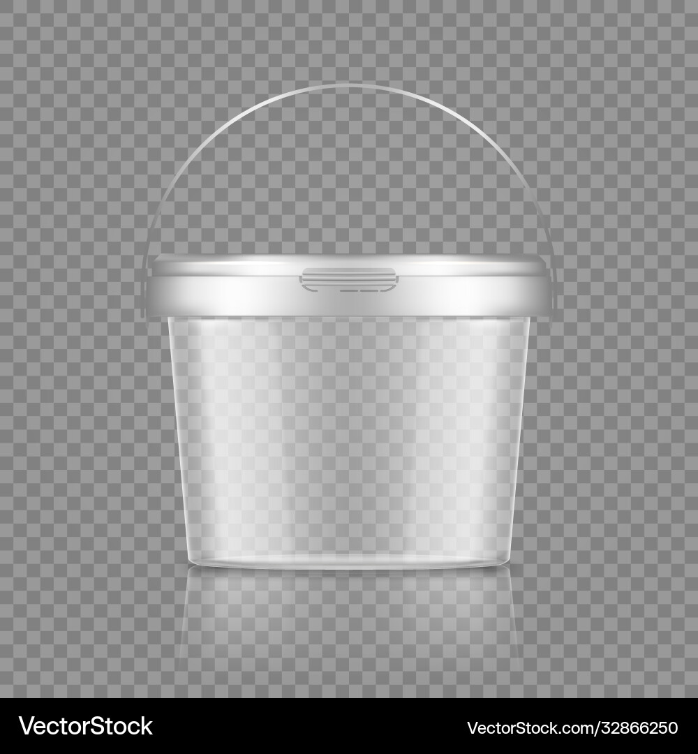 Empty transparent bucket with handle mockup vector image