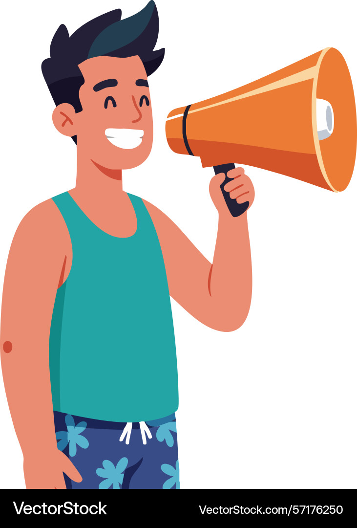 Man with megaphone announcing message in casual Vector Image