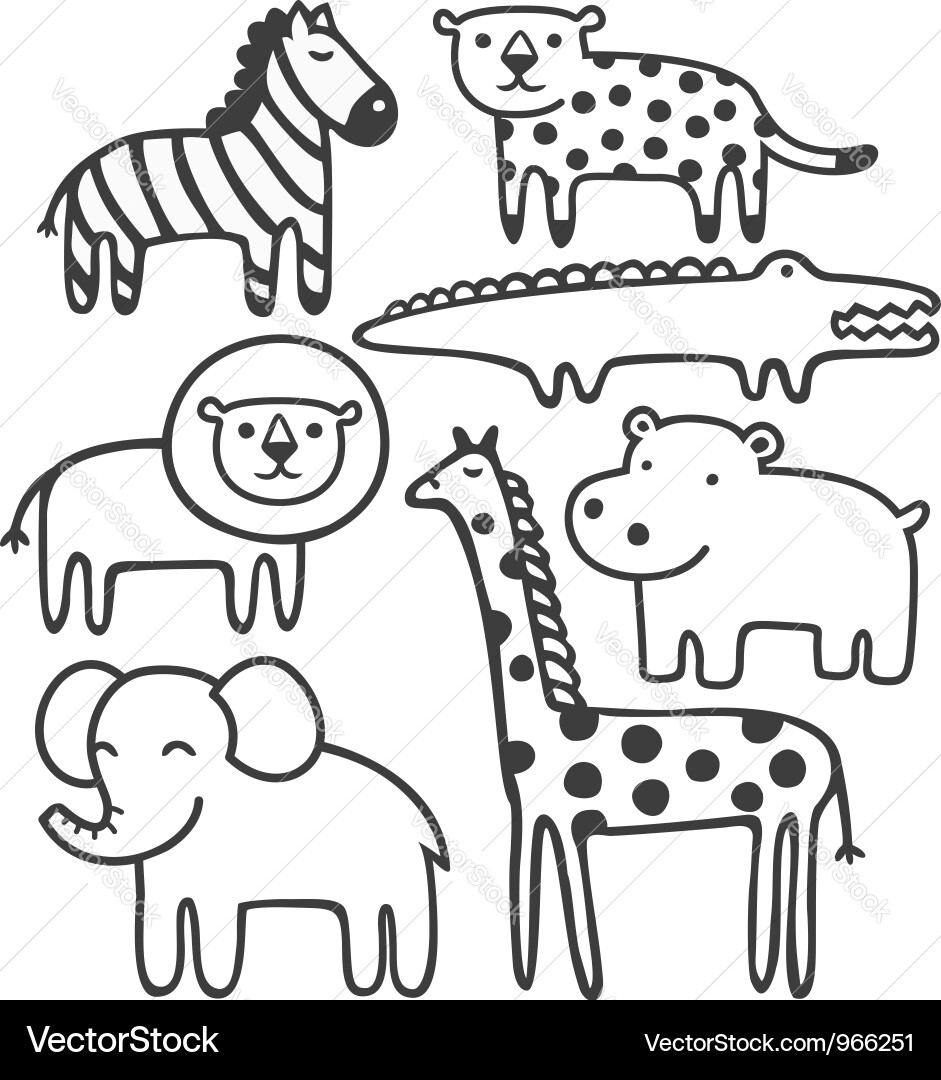 Black and White Animal Set Vector Image