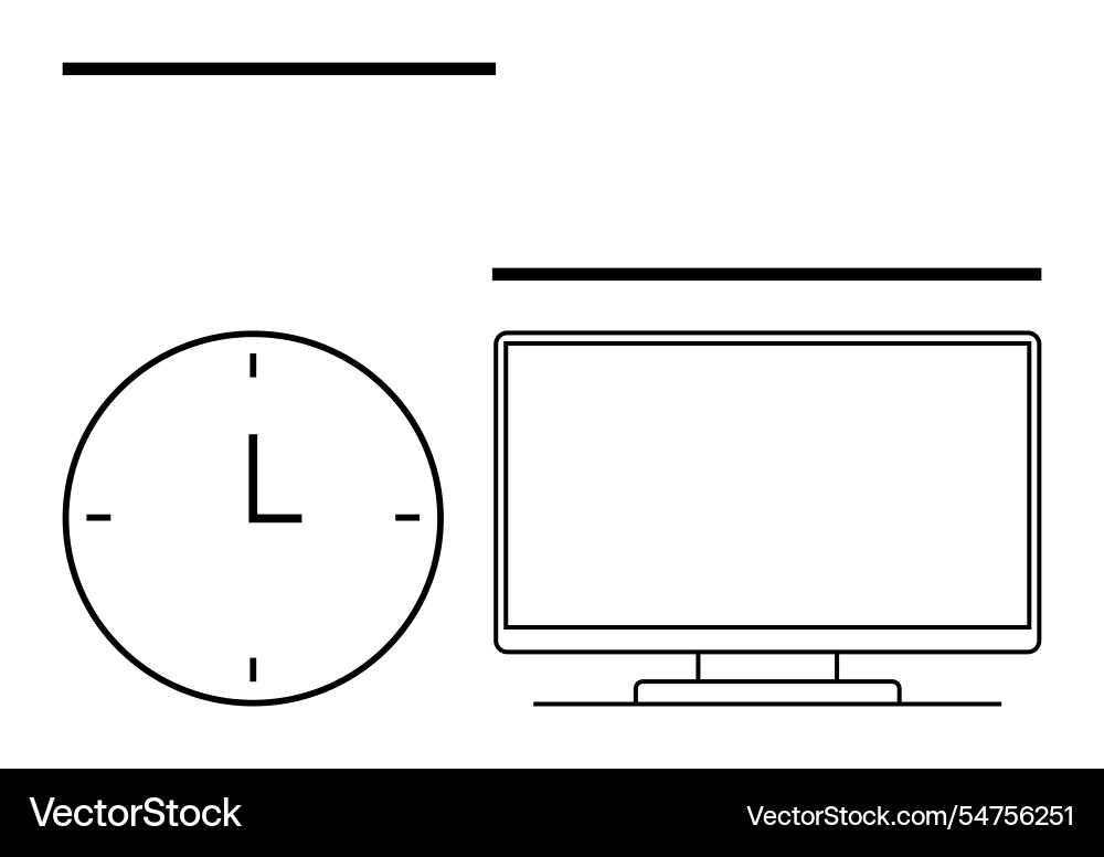 Minimalist workspace with wall clock and computer Minimalist workspace with wall clock and computer vector image