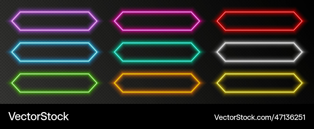 Neon button frames colorful glowing borders Neon button frames colorful glowing borders vector image
