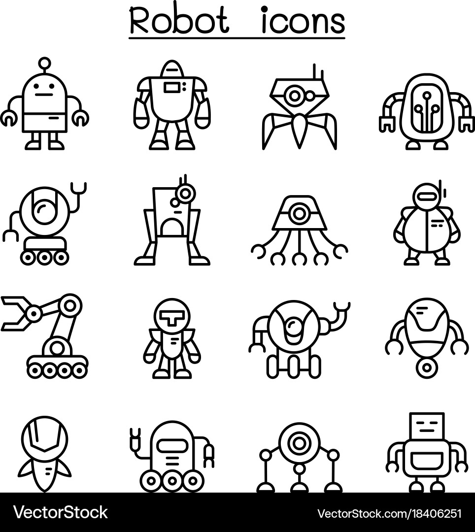 Robot Icon Set - Thin Line Style vector image