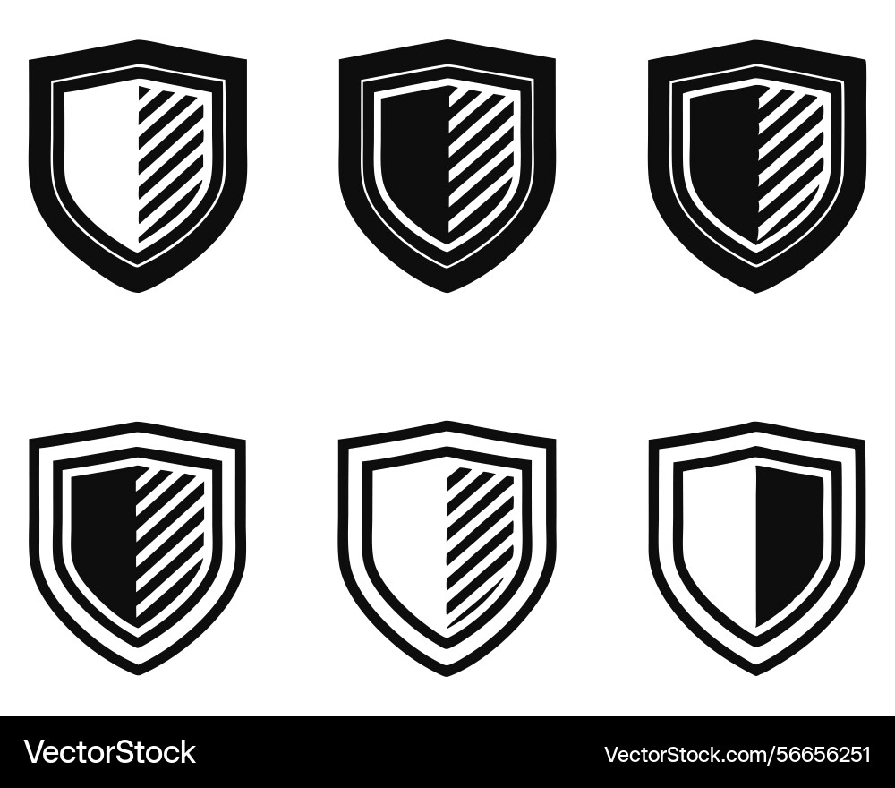 Set of black shield icons with striped patterns Vector Image