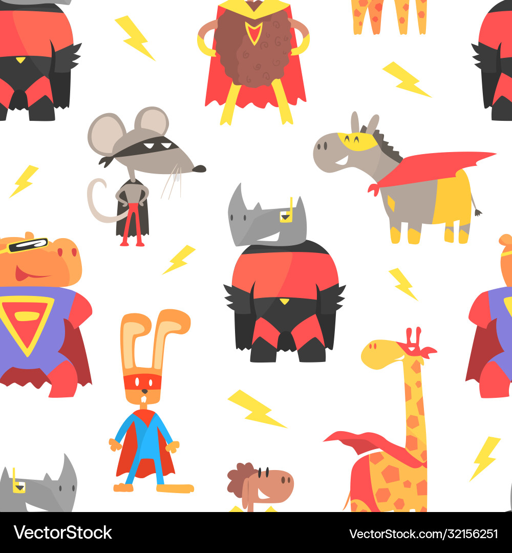 Superhero animals seamless pattern cute animal Superhero animals seamless pattern cute animal vector image