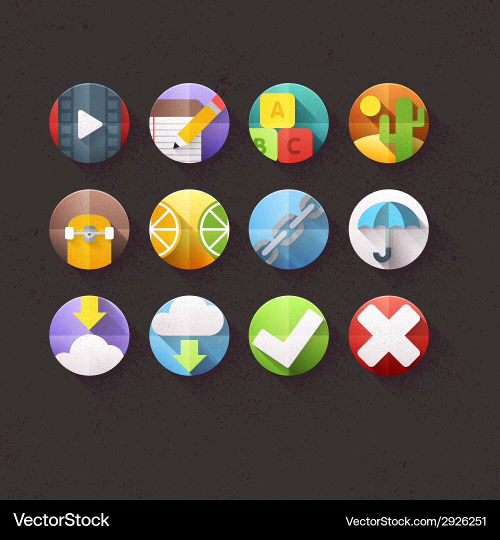 Textured flat icons for mobile and web set 4 vector image