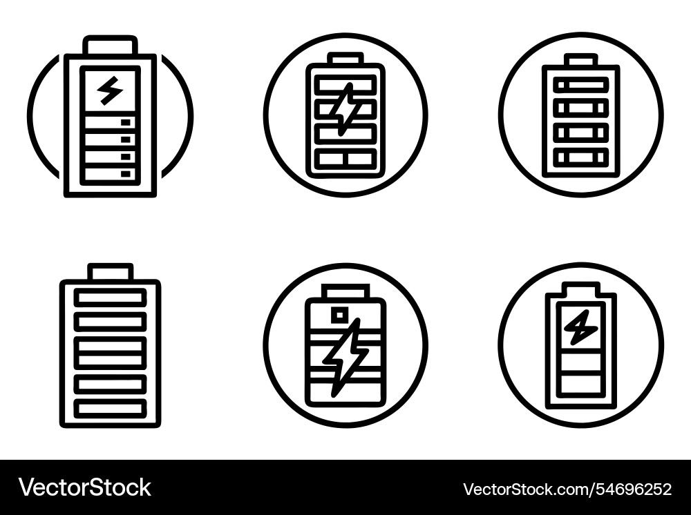 Battery icon bundle set design in style Battery icon bundle set design in style vector image
