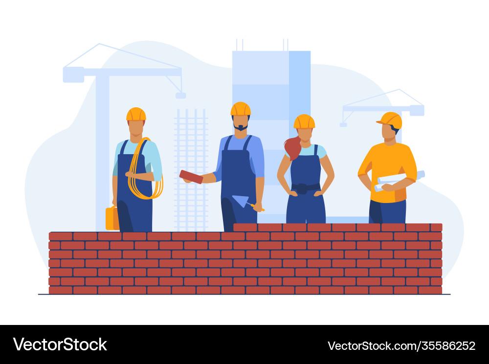 Professionelle Bauherren machen Ziegelwand Professionelle Bauherren machen Ziegelwand vektorbild