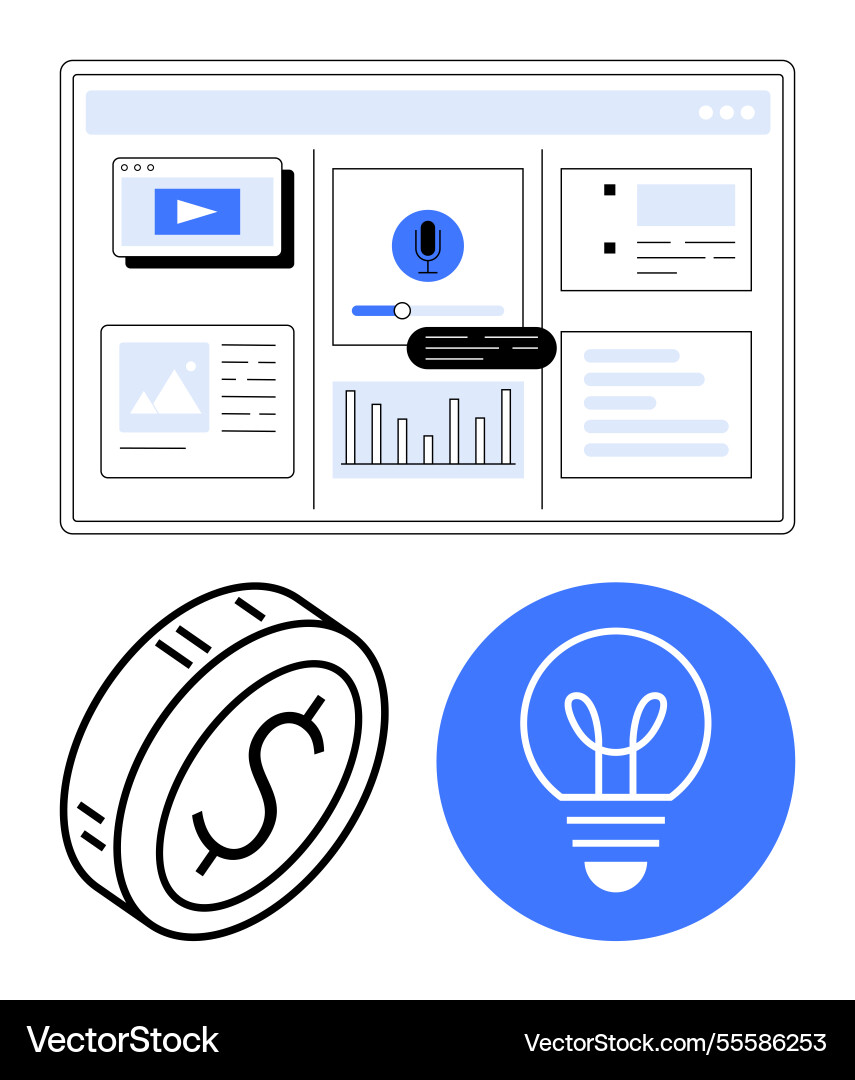 Dashboard with media player audio recorder vector image