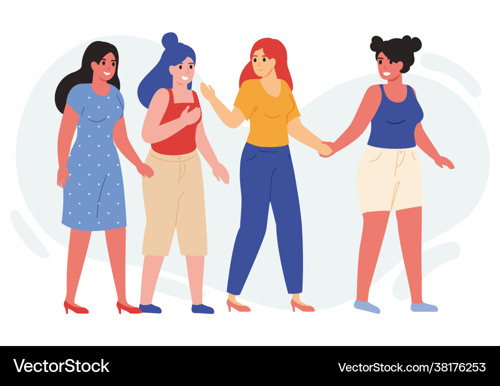 Female friends walk together happy young Female friends walk together happy young vector image