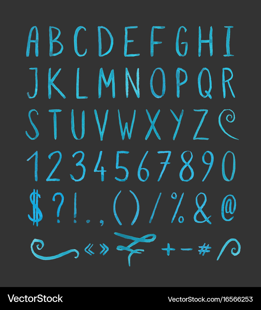 Handwritten font with punctuation marks Vector Image