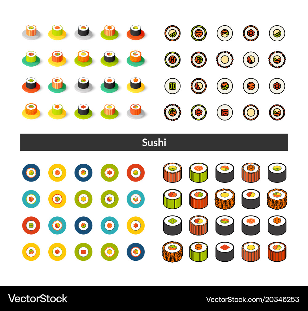 Set of icons in different style - isometric flat vector image