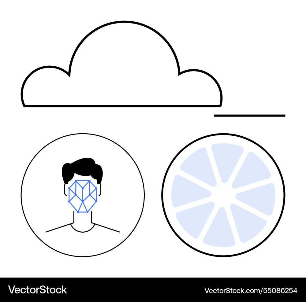 Cloud storage with facial recognition and data Cloud storage with facial recognition and data vector image