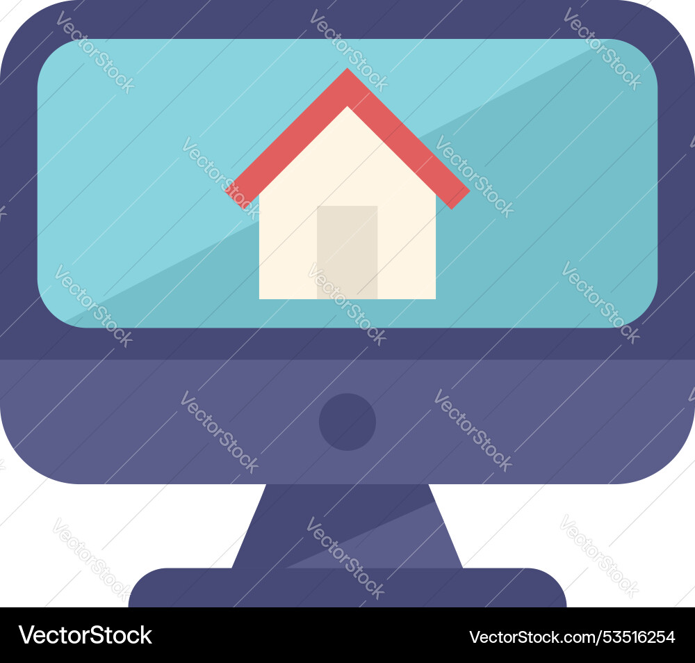 Desktop computer displaying house icon for real Desktop computer displaying house icon for real vector image