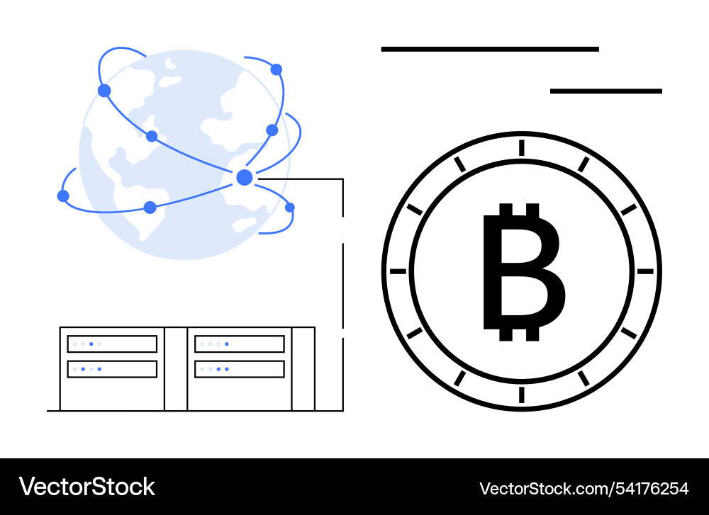 Global cryptocurrency network with blockchain Global cryptocurrency network with blockchain vector image