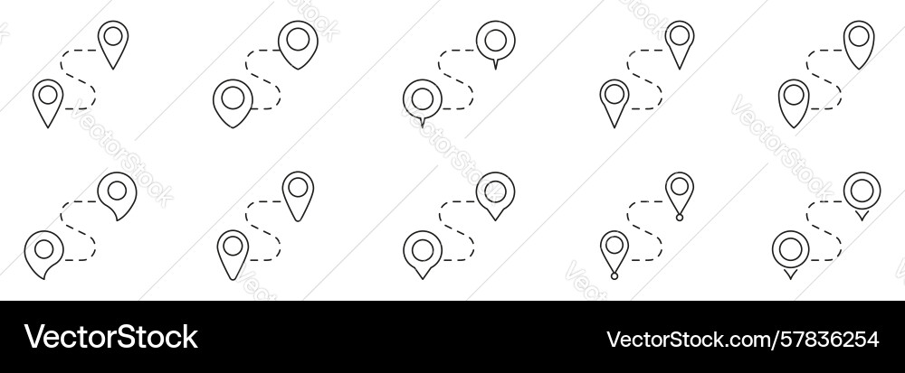 Map location path line icon set navigation route Map location path line icon set navigation route Vector Image