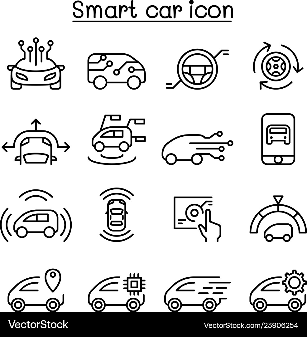 Smart Car Icon Set - Thin Line Style vector image