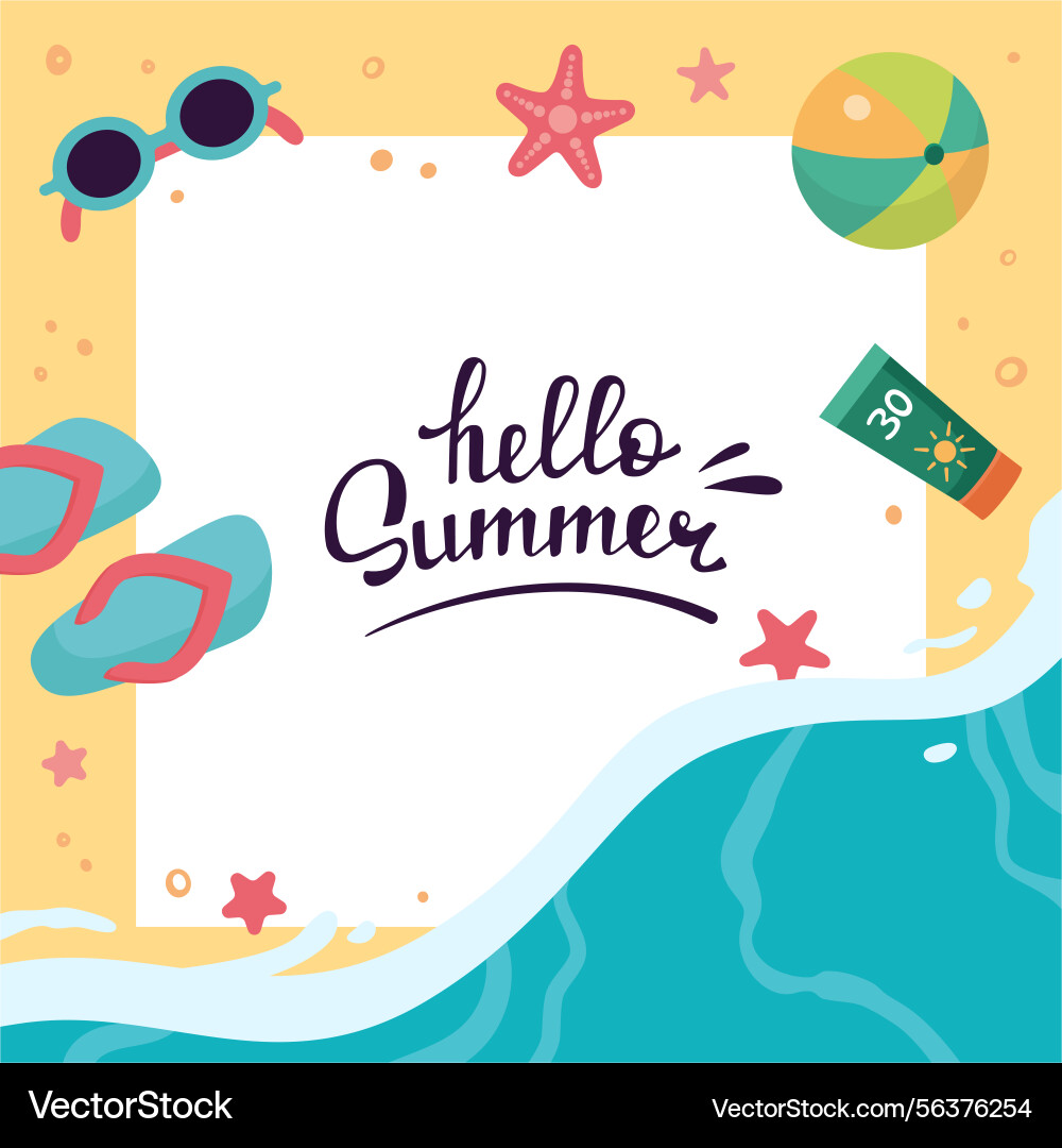 Summer copy space square frame template hello Summer copy space square frame template hello vector image