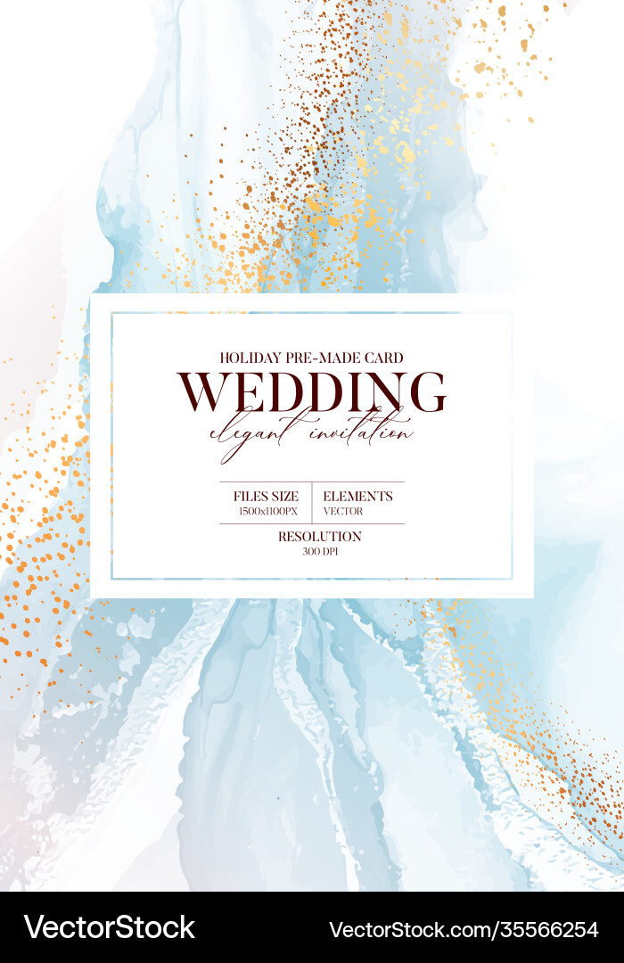 Watercolor Marble Blue Gold Wedding vector image